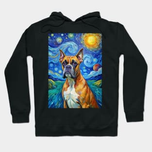 Boxer Dog Breed Painting in a Van Gogh Starry Night Art Style Hoodie